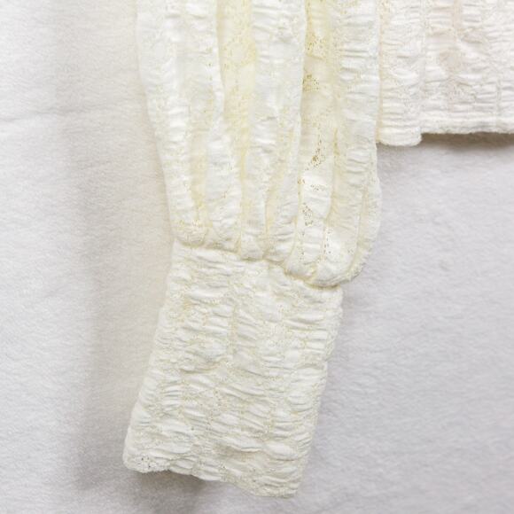 FREE PEOPLE Jasmine Lace Open Back Top Puff Sleeves Balletcore Feminine Sz M - Picture 3 of 6